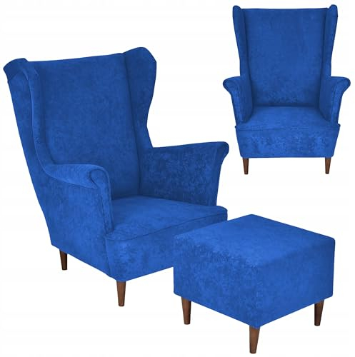 Family Meble Ohrensessel mit Hocker, Modell Max, Skandinavisch, Relaxsessel aus Webstoff, Loungesessel, Ohrensessel mit Hocker, Bequemer Sessel, Für Wohnzimmer, Esszimmer, Schlafzimmer, Büro, MKR 36