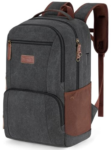 Tzowla Sac a Dos Ordinateur Portable College en Toile pour Homme et Femme,Sac à dos Vintage Voyage avec Port de USB/Type-C,Sac a Dos Randonnée Décontracté pour PC Portable de 15,6 Pouces-Noir