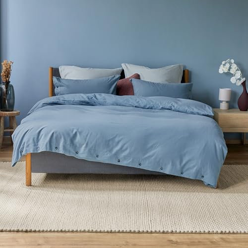 URBANARA Telhado Flanell-Bettwäsche 135x200 cm & 80x80 cm I 50% Tencel Lyocell & 50% Baumwolle Made in Portugal I Weich & Kuschelig I Warme Winterbettwäsche Oeko Tex Standard 100 I Dunkles Nebelblau