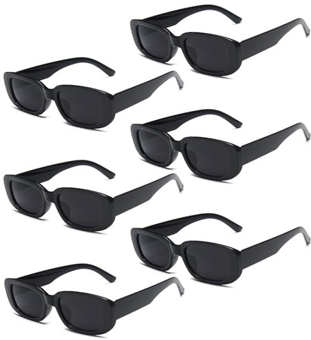 Unning 6 Stück Rechteckige Sonnenbrille Damen 90er Vintage Sonnenbrillen Set Retro Lustige Party Brille für Damen