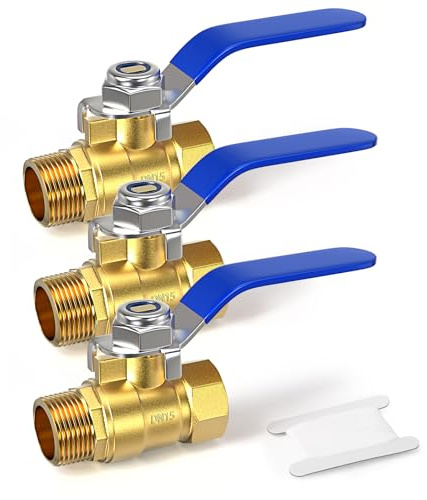 GASHER 3PCS 1/2 Brass Ball Valve Shut-Off Switch | Mini Male-Female BSP Thread Adapter for Water, Oil, Gas Flow Regulation