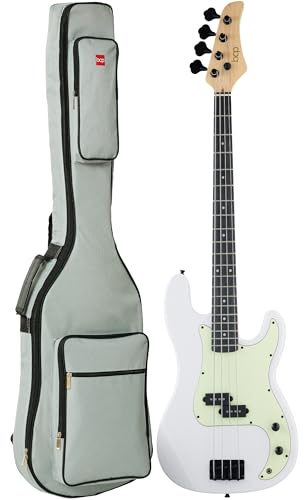 Best Choice Products Full Size Beginner 4-String Electric Bass Guitar, Wooden PB-Style Bass Starter Set w/Padded Carrying Case - White/Mint