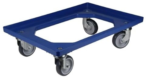 BADfabrik24 Transportroller Kunststoff Blau 60x40 cm – 4 Leichtlauf-Lenkrollen Ø100 mm, Traglast 250 kg, robuste Transporthilfe für Kisten, Euroboxen & Waren, wendig & stabil für Lager, Werkstatt
