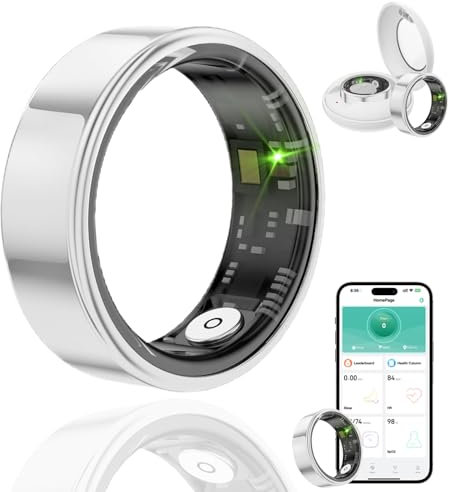 HPLSZCN Anillo inteligente para hombres y mujeres con caja de carga, modo multideporte, frecuencia cardíaca, SpO2, sueño, IP68 impermeable, seguimiento de actividad física, Android iOS, talla 8, negro