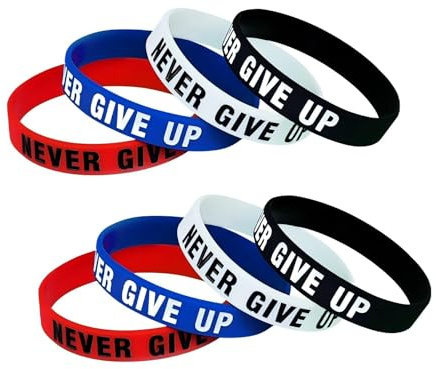 ZENRUIMING 8pcs Never Give Up Silikon Armband Gravur Inspirierende Englische Phrase Armband Outdoor Sport Gummiring Herren Damen Sport Zubehör Verstellbar Silikon Kein Edelstein