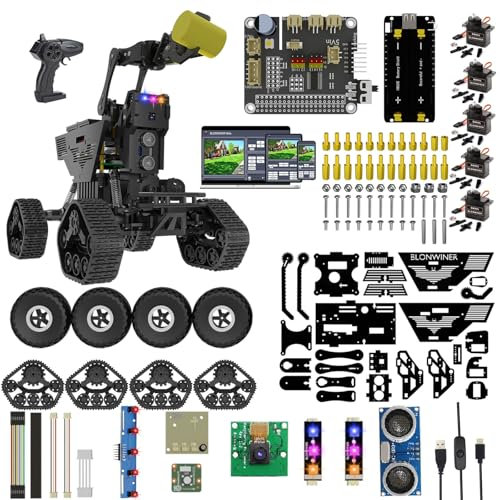 BLONWINER Robot Car Kit, 2 in 1 Smart Robotics Arm Building Toy for Raspberry Pi Python Coding, STEM Programming Tank Kits with Camera (Without Raspberry Pi Board and Batteries)