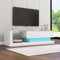 Merax Armoire TV haute brillance avec éclairage LED - Avec 2 compartiments, 2 portes - Pour TV de 60 - Blanc - 140 x 38 x 38 cm