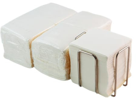 Lot de 300 serviettes cocktail en papier blanc + porte-serviettes de table en acier inoxydable - Texture micro-point - Plus épaisses et absorbantes - 10 x 10 cm pliées - Hostelnovo