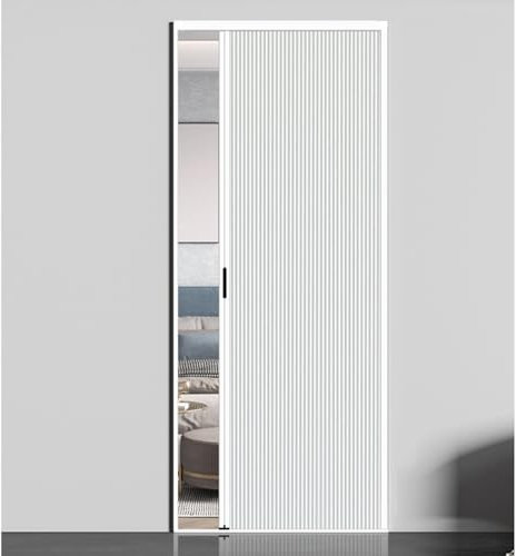 Puerta Corredera Plegable Puerta Plegable De 215 Cm De Alto, Tamaño Personalizado, Puerta Tipo Acordeón Sin Perforaciones Con Marco Blanco Y Negro, Puertas Plegables Interiores Opacas(B,63x215cm/24.8x