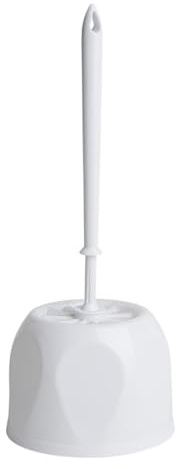 Nisbets Essentials Round Toilet Brush & Holder, Polypropylene, White | Promotes commercial washroom hygiene, discreetly storing bristles out of sight to maintain professional guest environments.