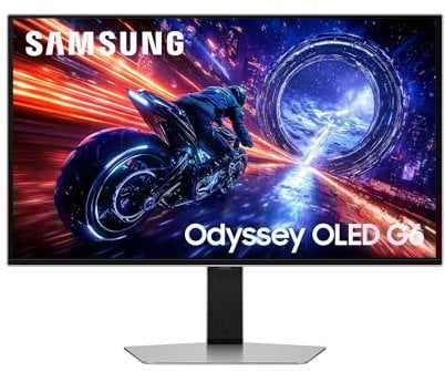 Samsung Monitor Gaming Odyssey OLED G6 (S27FG602SU), Flat, 27'', 2560x1440 (QHD), 16:9, QD-OLED Glare Free, 500Hz, 0,03ms (GtG), Compatibilità G-Sync, HDMI, DP, Ingresso Audio, HAS, Pivot