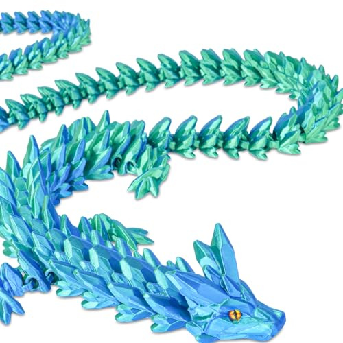 Olee Odee 100cm Drache 3D Druck Figur Sammlerstück Fantasy Deko für Zuhause Büro Kinderzimmer Magische Drachenfigur Geschenkidee für Kinder Erwachsene Ostern Weihnachten Geburtstag(Blue-Green)