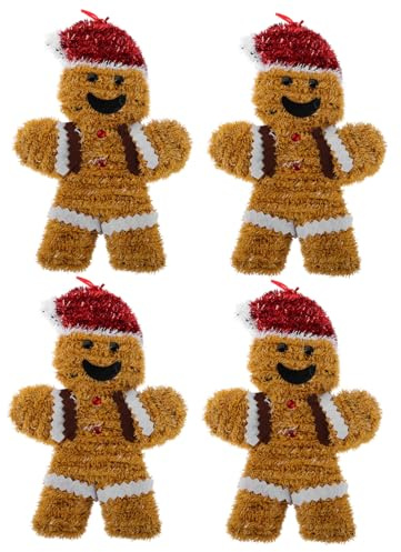 DECORNIJIA 4pcs Gingerbread Man Christmas Hanging Ornaments Window Decor Gingerbread Man Figurines for Holiday Door Decor