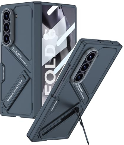 Custodia per Galaxy Z Fold 6 con supporto, protezione per lo schermo frontale, protezione per la cerniera, Cover per Samsung Galaxy Z Fold6 con cavalletto regolabile nascosto-Verde