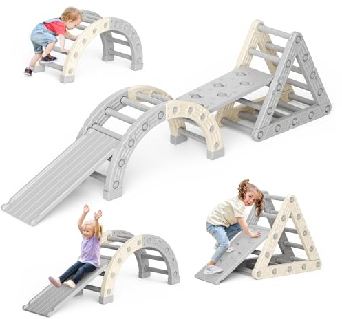 CUPCHID 10 in1Montessori Klettergerüst Set:faltbares Kletterspielzeug für Kleinkinder, Indoor Kletterdreieck mit Rampe, Bogen und Kletterdreieck,Baby-Klettergerüst,Indoor-Spielplatz für Kinder