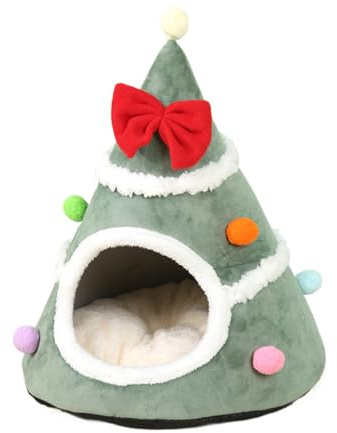 Cama de Navidad para gatos, casa suave en forma de árbol, refugio cálido para mascotas, cama para gatos de árbol de Navidad, cama de Navidad para gatos, nido de dormir para gatos pequeños, medianos y