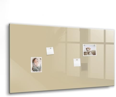 Tableau magnétique en verre | Tableau blanc design et pratique | Avec aimants néodyme inclus pour bureau, maison et créativité - 120x60cm - couleur beige