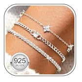 Adramata 3 Pcs Armband Damen Silber 925 Stapelbar Armbänder Set Verstellbare Armkette Schlangenkette Armbänder für Frauen Damen Silber Armband Schmuck mit Geschenkbox