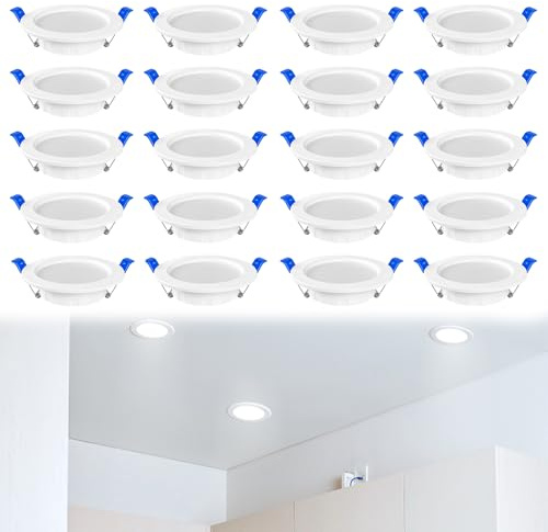 Suusolny LED Einbaustrahler Set 20 Teile, 5W Kaltweiß 230V - Rund Flache Einbauleuchten, Deckenspot, Badleuchte,Wandleuchten - Für Bad, Küche, Wohnzimmer, Flur, Keller