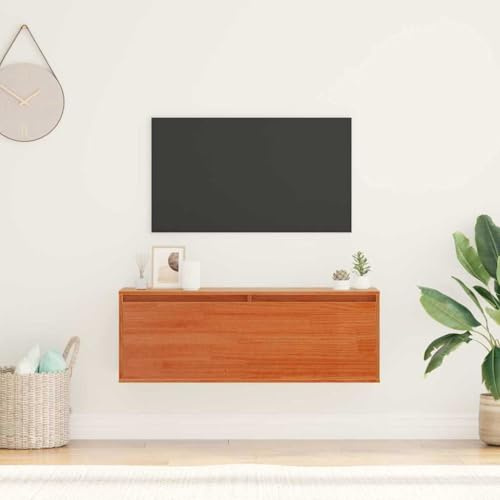 Zeehear Armoire murale, marron cire, 100 x 30 x 35 cm, en pin massif, étagère cube modulaire, avec porte, rangement mural pour salon, bureau et cuisine