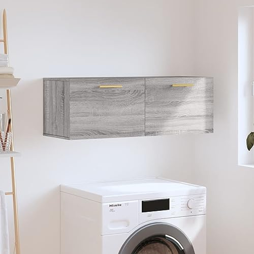 QUAHEAS Wandschrank Grau Sonoma, 100x36,5x35 cm Holzwerkstoff, Hängeschrank für Küche, Bad, Büro, vielseitiger Stauraum, Robustes Design