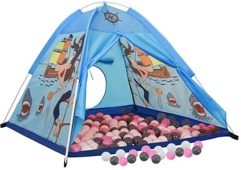 HOMELEN Kinderspielzelt Spielzelt Blau 250 Bälle Polyester 170T Piraten-Motiv Bällebad 120x120x90 cm Freizeit Kinderzimmer Indoor-Spielzeug Unterhaltung