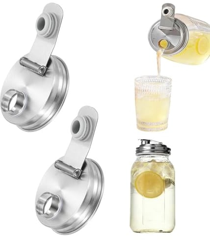 QUARKZMAN Einmachglas Deckel 24 Sets (Silber) | Ausgießdeckel Edelstahl für Einmachglas Kanne Auslaufsichere Ausgießöffnung mit Klappdeckel Normale Öffnung zum Trinken
