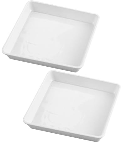 NULYLU Plastic Plant Drainage Trays Square 15.7 Inch 2Pcs White Water Catchment Plates for Indoor and Patio Planters
