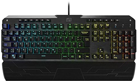 Lioncast LK300 RGB Aluminium Gaming Tastatur (mechanisches Keyboard, Red Switches, RGB Single Key Illumination, QWERTZ, LED, 16.8 Mio. Farben, Programmierbar, USB, abnehmbare Handballenauflage)