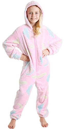 CityComfort Glow in The Dark Onesie Kids Onesies for Girls Rainbow Unicorn Pyjamas 3-14 Years Old (Pink, 13-14 Years)