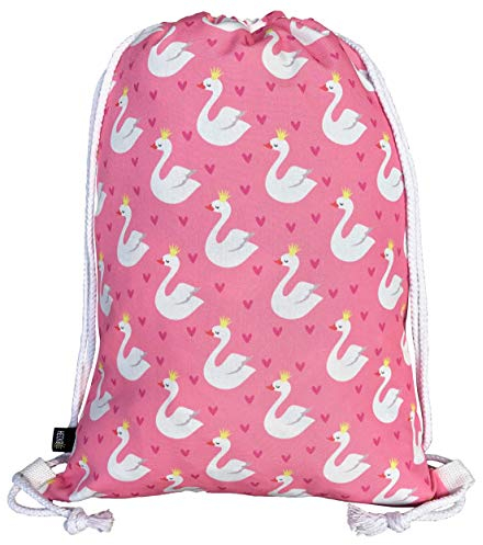HECKBO Kinder Turnbeutel Schwan - 40x32cm - Sportkleidung Trinkflasche - Kindergarten, Schule, Stoffbeutel Kita - Rucksack, Tasche, Sportrucksack, Sportbeutel Junge Mädchen
