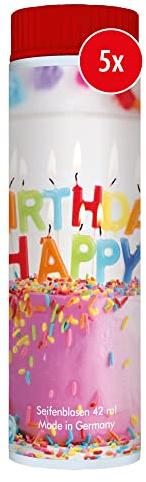 PUSTEFIX Seifenblasen Set I 5 x Klassik 42ml Geburtstag Torte I Bunte Geburtstag-Bubbles Made in Germany I Seifenblasen für Hochzeit, Standesamt, Kindergeburtstag I 5 x 42 ml Vorteilspack