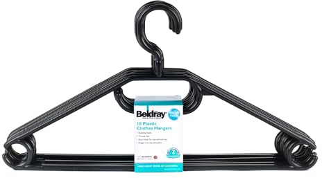 Beldray COMBO-5794 120 Pack Black Plastic Clothes Hangers, Unisex Adult Garment Holders, Space Saving Storage and Wardrobe Organisation, Multipurpose Hangers with Trouser Bar and Hook for Ties/Scarves