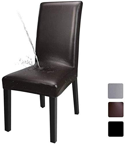 4er/6er Set Esszimmer Stuhlhussen, Wasserdichtes Pu Leder Stretch Stuhlüberzug Bi-elastische Spannbezug, Moderne Stuhl Abdeckung Für Esszimmer Dekor (Brown,4 PCS)