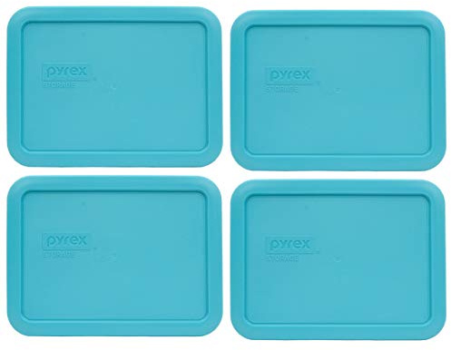 Pyrex 7210-PC Surf Blue Plastic Rectangle Replacement Storage Lids - 4 Pack | BPA-Free Plastic | Rectangle Shape | Replacement Cover | Top-Rack Dishwasher Safe | Snug Fit