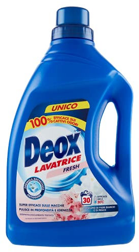 Deox - Detersivo Lavatrice Liquido Fresh, 30 Lavaggi, Smacchia e Igienizza, con Formula Antiodore, 1500ml x 1 Confezione