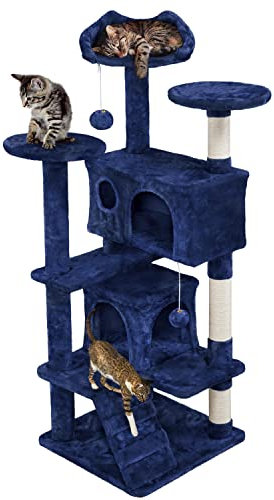 Costoffs 137cm Cat Tree Tower with Scratching Posts Large Cat Climbing House Cat Activity Tree Centre, Navy Blue