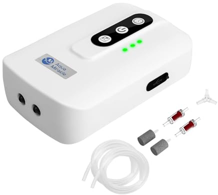 AquaMiracle Lithium Battery Powered Portable Dual Outlet Aquarium Air Pump for Fish Tank up to 120Gals, USB Rechargeable Aquarium Bubbler Aerator for Fishing, Power Outages and Emergency