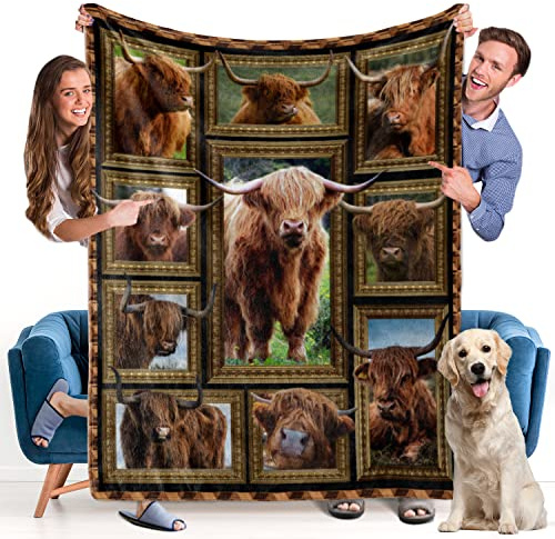 Highland Cow Decke – Fleece-Überwurfdecke für Couch, superweiche, gemütliche Bettdecke, leicht, flauschig, flauschig, für Sofa, 127 x 152 cm, Geschenk für Tierliebhaber