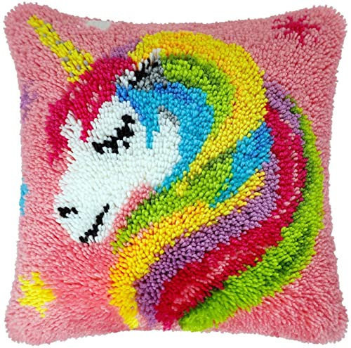 ROCKY&CHAO Myriad Choices Knüpfteppich Zum Selber Knüpf-Sets mit Kissen knüpfen 43x43cm Kissenbezug für Erwachsene und Kinder Latch Hook Kit Heimaccessoire, Wandkunst