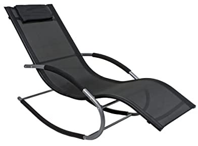 Jardinion Schaukelliege Naxos 146 x 62 x 89 cm Relaxliegestuhl Gartenliege Liegestuhl Schaukelstuhl Schwarz