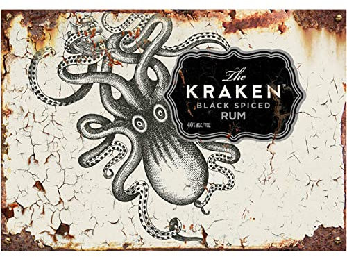 Sawfish® Kraken Rum Kitchen Wall Decor Metal Sign Retro Vintage Wall Tin Plaque 10x15cm 20x15cm 20x30cm 30x40cm 40x60cm Ideal for Pub Shed Bar Office Man Cave Home Bedroom Dining Room Kitchen