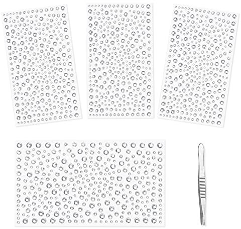 Vicloon 1300 particles Strass Autocollants Cristal,4pcs Strass Autocollant Diamant Cristal pour Strass Visage Maquillage Décoration Ongles Strass Bijoux DIY Scrapbooking