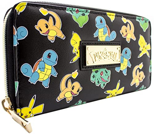 Bulbasaur Squirtle, Pika! Starter Emblème Métallique Porte-Monnaie/Portefeuille Clutch Poche à Monnaie & Porte-Carte, Noir
