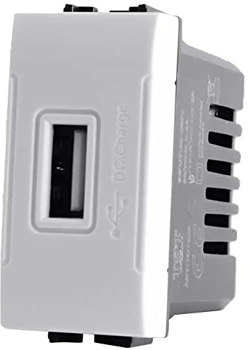 Vetrineinrete® Modulo presa USB da muro per placca cassetta 503 compatibile con living light international air 5V (Bianco)