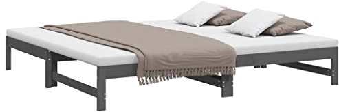 vidaXL Tagesbett Ausziehbar Sofa Gästebett Sofabett Bett Bettsofa Holzbett Schlafsofa Ausziehbett Bettgestell Grau 2X(90x200) cm Massivholz Kiefer