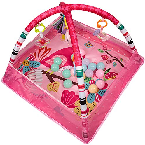 Tapis de jeu bébé avec arche de jeu, Tapis d'Eveil Evolutif et Multifonction 2en1 Rose, 18 Balles Incluses, Arche de Jeu, 7 Jouets Détachables, Rose, Dès la Naissance