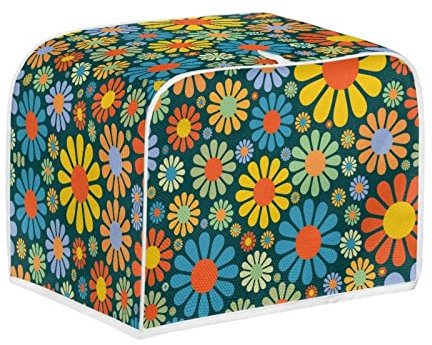 Uourmeti Hippie Floral Toaster Covers 4 Slice Wide Slot Decorative Dust Covers Medium Toaster Oven Cover for Kitchen Appliance Cover Scratchproof Bread Maker Cover
