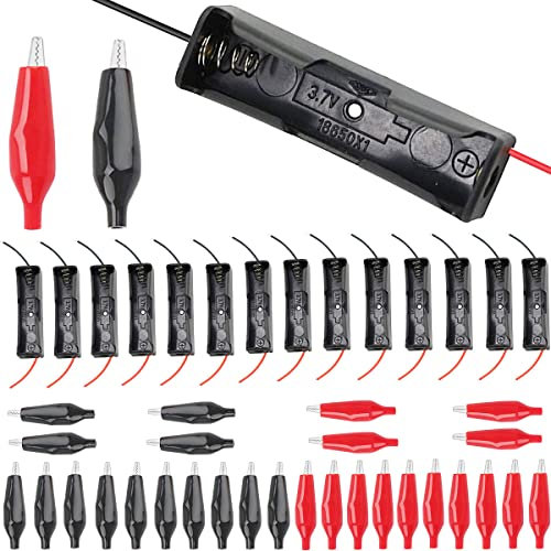 Youmile 15 pcs 3.7V 18650 Battery Holder AA Battery Holder case 1 Slots with Wire Leads Battery Holder Plastic Battery Holder with 30 pcs alligator clip Red and black for Electronics Project DIY