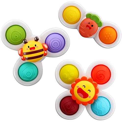 Yumuwind Suction Cup Spinner Toys, Spinners for Babies with Silicone Bubbles Kids for Bath and Window, Baby Sensory Spinner Toy Release Anxiety Travel Toys, Baby Bath Toys for 1+ Years Old…
